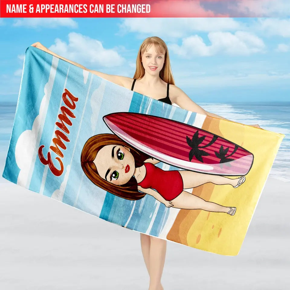 Cartoon Style - Personalized Beach Towel With Name, Summer Gift