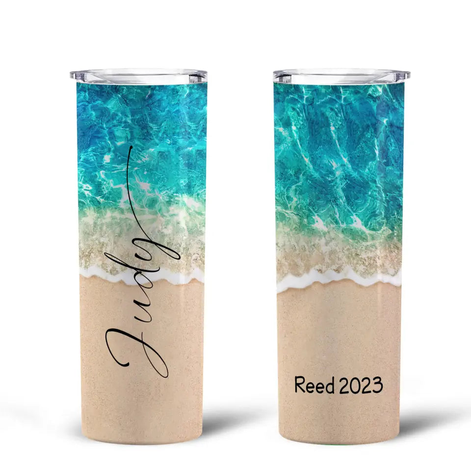 Beach Vacation Tumbler - Personalized Skinny Tumbler, Family Vacation Skinny Tumbler, Summer Trip Gift