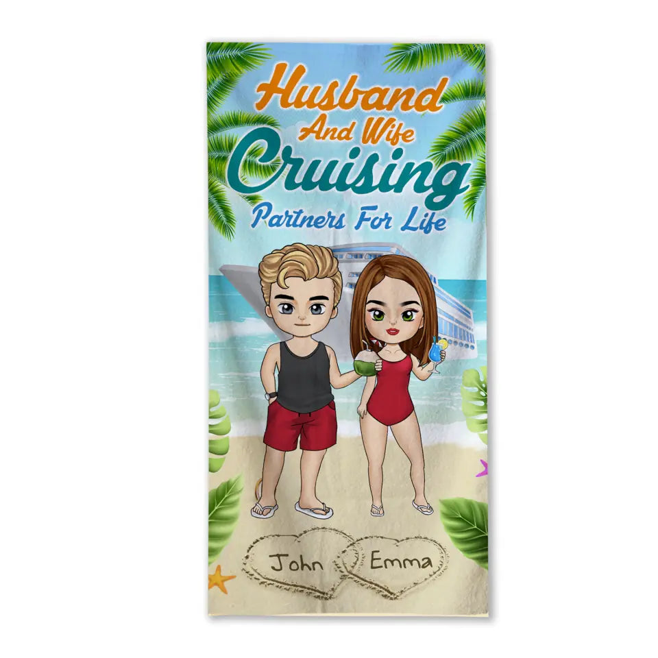 Husband &amp; Wife Cruising Partners For Life - Personalized Beach Towel, Summer Gift For Couple