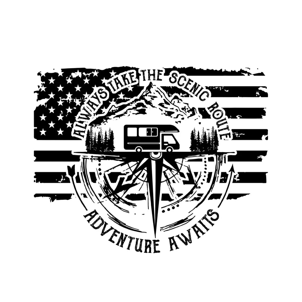 Always Take The Scenic Route American Flag - Personalized Decal, Camping Decal