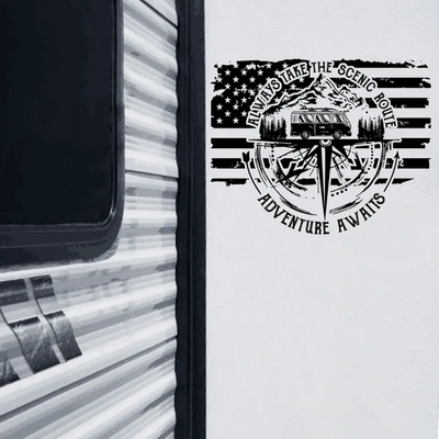 Always Take The Scenic Route American Flag - Personalized Decal, Camping Decal