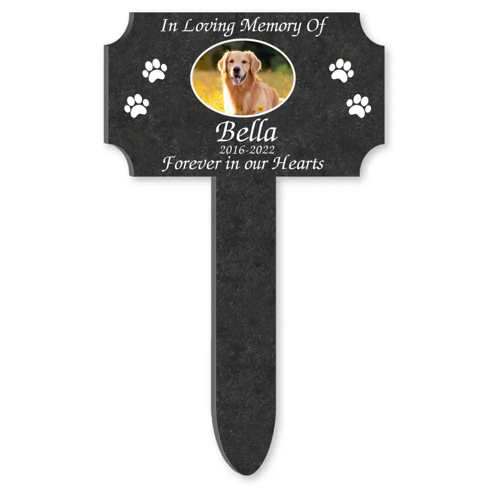 Forever In Our Hearts - Personalized Plaque Stake, Personalized Plate With Paw Prints, Pet Loss Gift