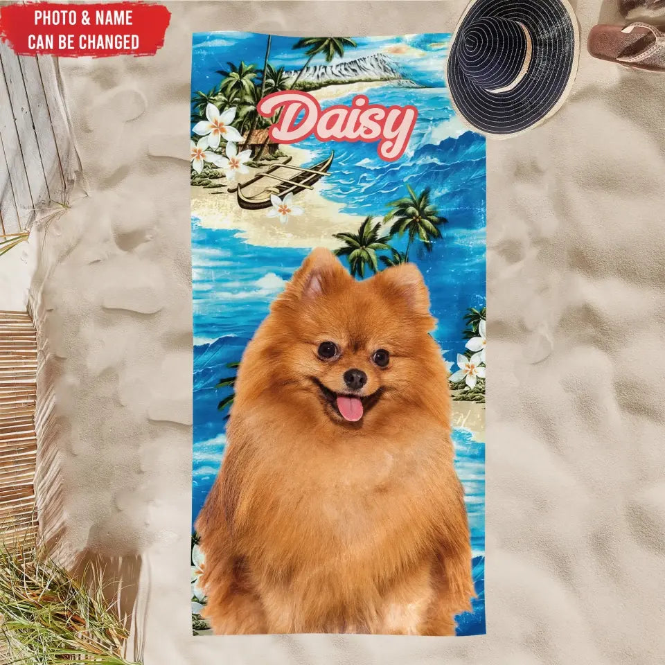 Custom Dog Photo - Personalized Beach Towel, Hawaiian Beach Towel