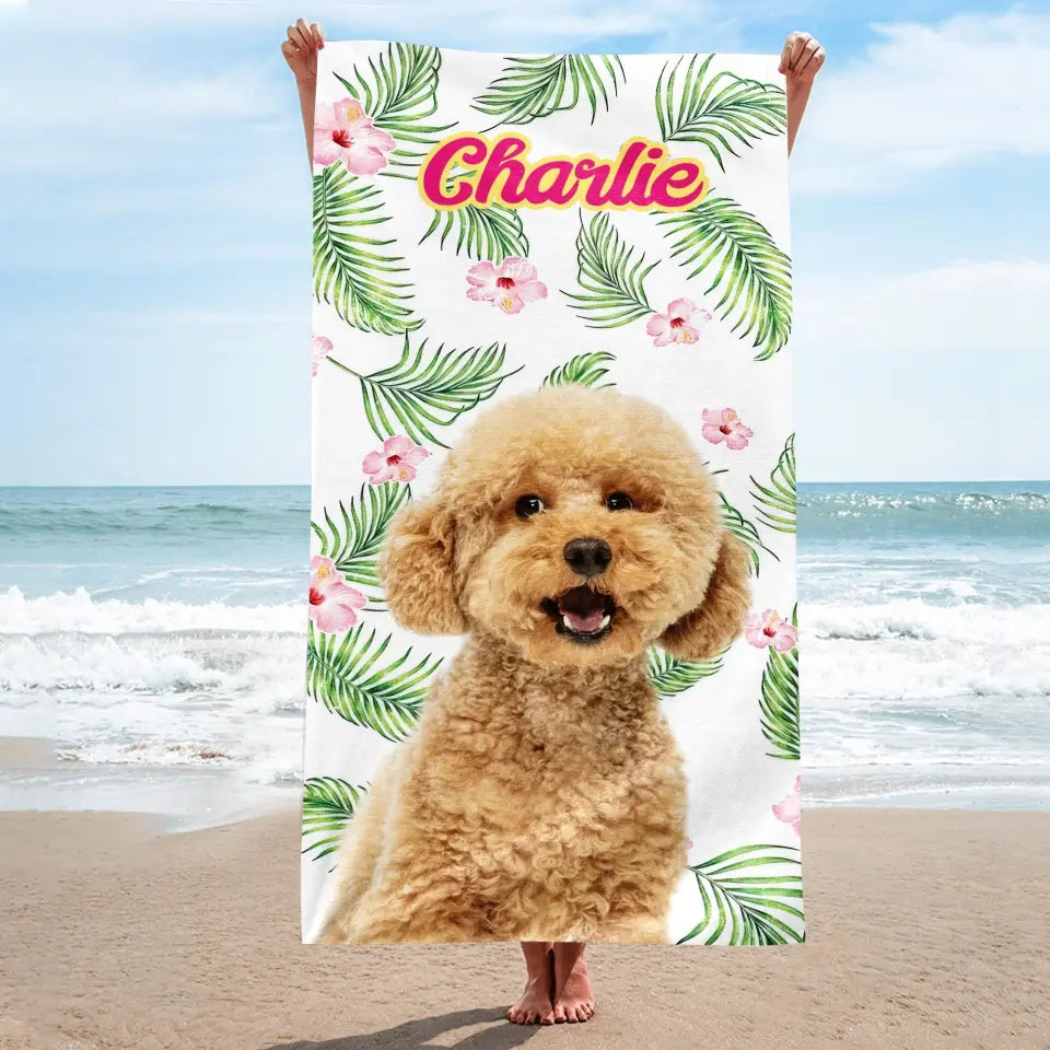 Custom Dog Photo - Personalized Beach Towel, Hawaiian Beach Towel