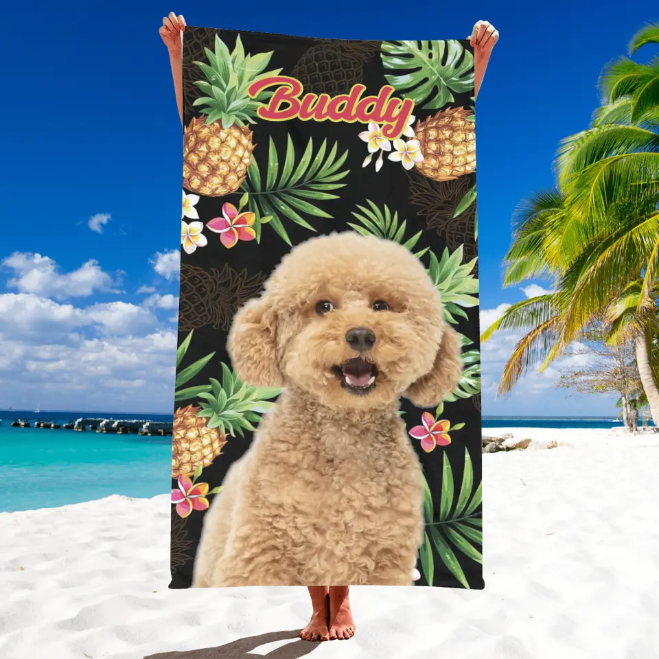 Custom Dog Photo - Personalized Beach Towel, Hawaiian Beach Towel