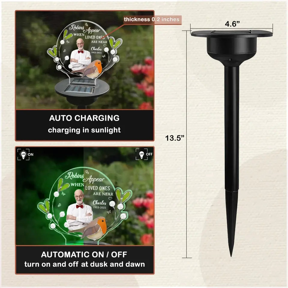 Robins Appear When Loved Ones Are Near - Personalized Solar Light, Memorial Gift