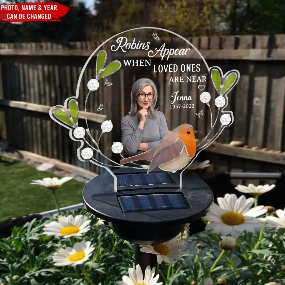 Robins Appear When Loved Ones Are Near - Personalized Solar Light, Memorial Gift
