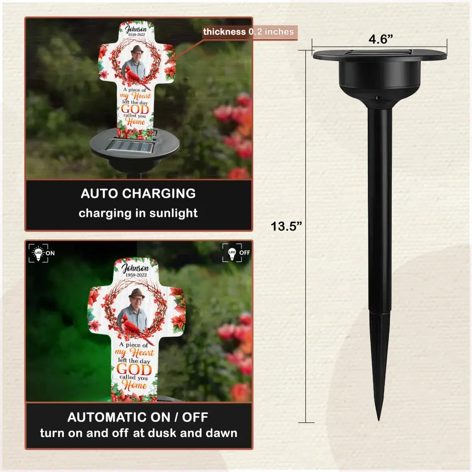 A Piece Of My Heart Left The Day God Called You Home - Personalized Solar Light, Memorial Gift