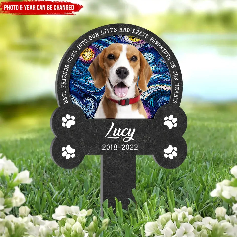 Leave Pawprints On Our Hearts - Personalized Garden Stake, Custom Dog Photo