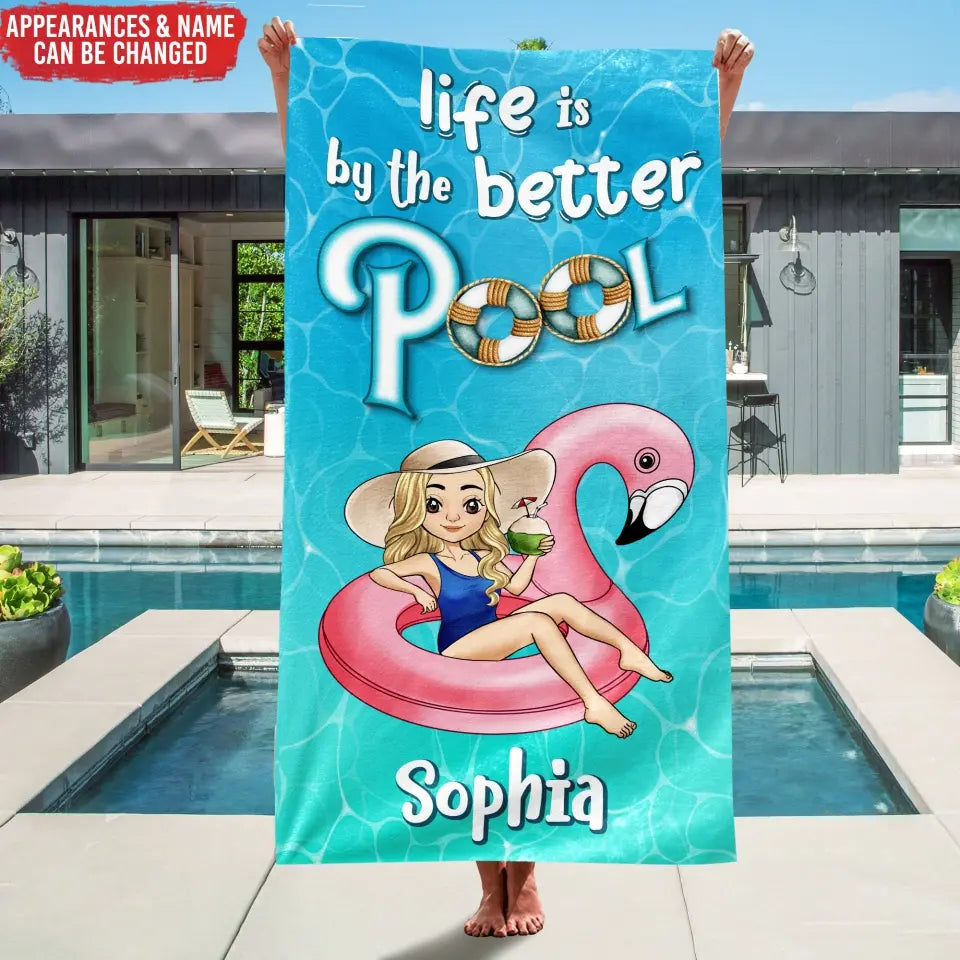 Pool Party Girl - Personalized Beach Towel, Gift For Her