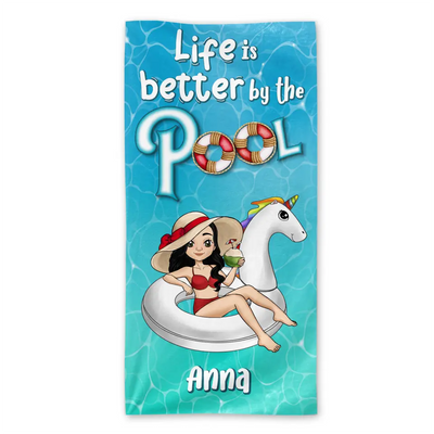 Pool Party Girl - Personalized Beach Towel, Gift For Her