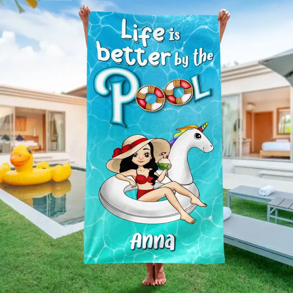 Pool Party Girl - Personalized Beach Towel, Gift For Her