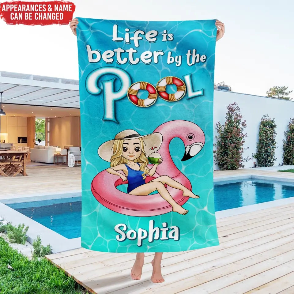 Pool Party Girl - Personalized Beach Towel, Gift For Her