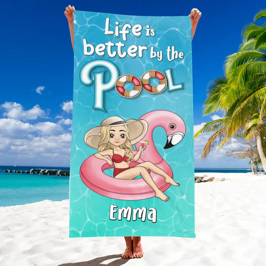 Pool Party Girl - Personalized Beach Towel, Gift For Her
