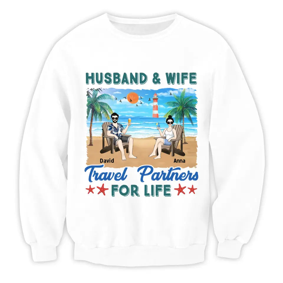 Husband And Wife Travel Partners For Life - Personalized T-Shirt, Summer Travel Gift, Couple Gift