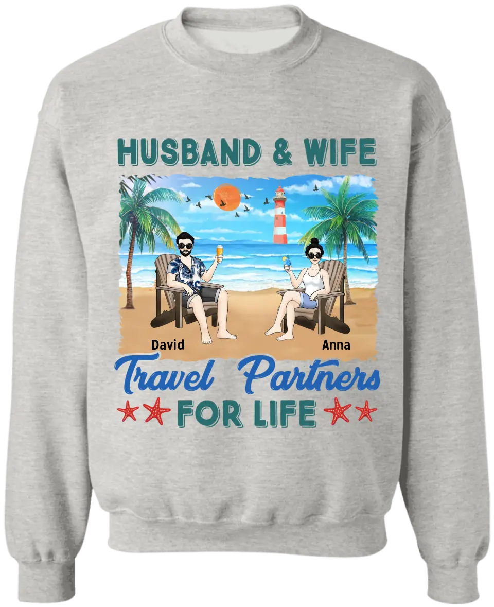 Husband And Wife Travel Partners For Life - Personalized T-Shirt, Summer Travel Gift, Couple Gift