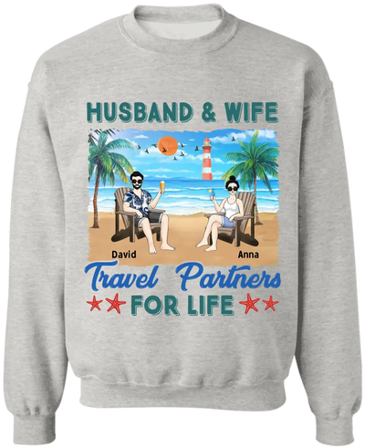Husband And Wife Travel Partners For Life - Personalized T-Shirt, Summer Travel Gift, Couple Gift