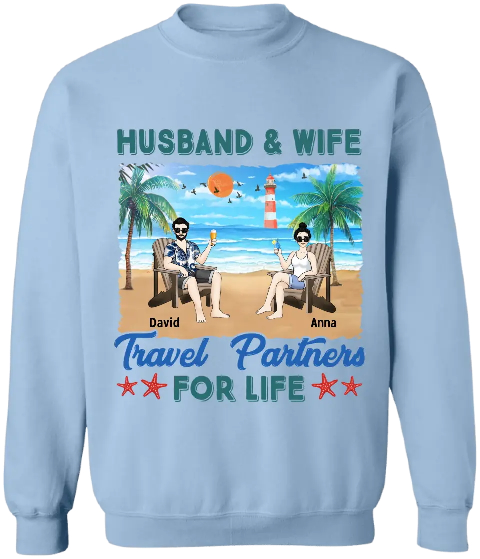 Husband And Wife Travel Partners For Life - Personalized T-Shirt, Summer Travel Gift, Couple Gift