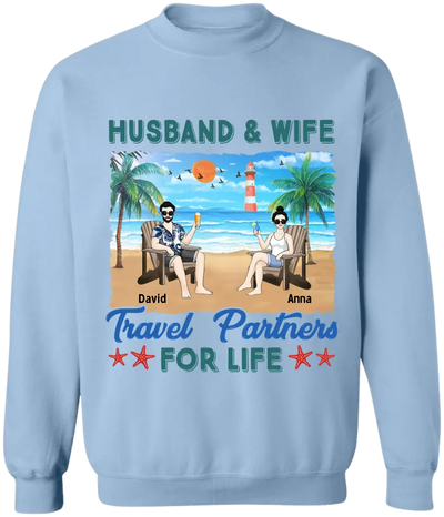 Husband And Wife Travel Partners For Life - Personalized T-Shirt, Summer Travel Gift, Couple Gift