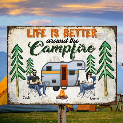 Life Is Better Around The Campfire - Personalized Metal Sign, Camping Gift