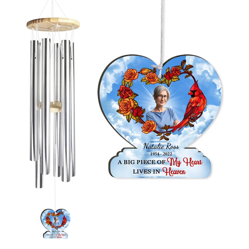 A Big Piece Of My Heart Lives In Heaven - Personalized Wind Chimes, Memorial Gift