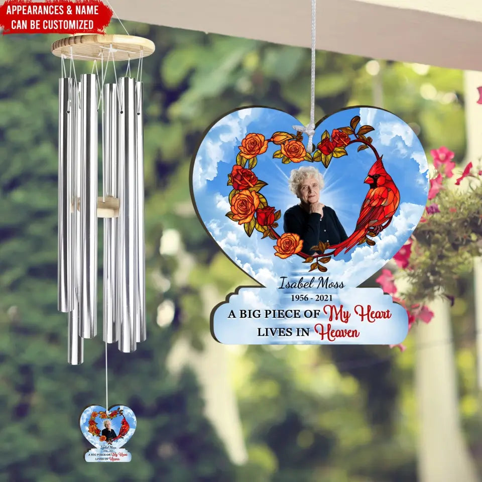 A Big Piece Of My Heart Lives In Heaven - Personalized Wind Chimes, Memorial Gift