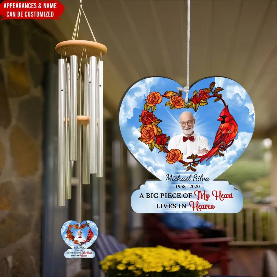 A Big Piece Of My Heart Lives In Heaven - Personalized Wind Chimes, Memorial Gift