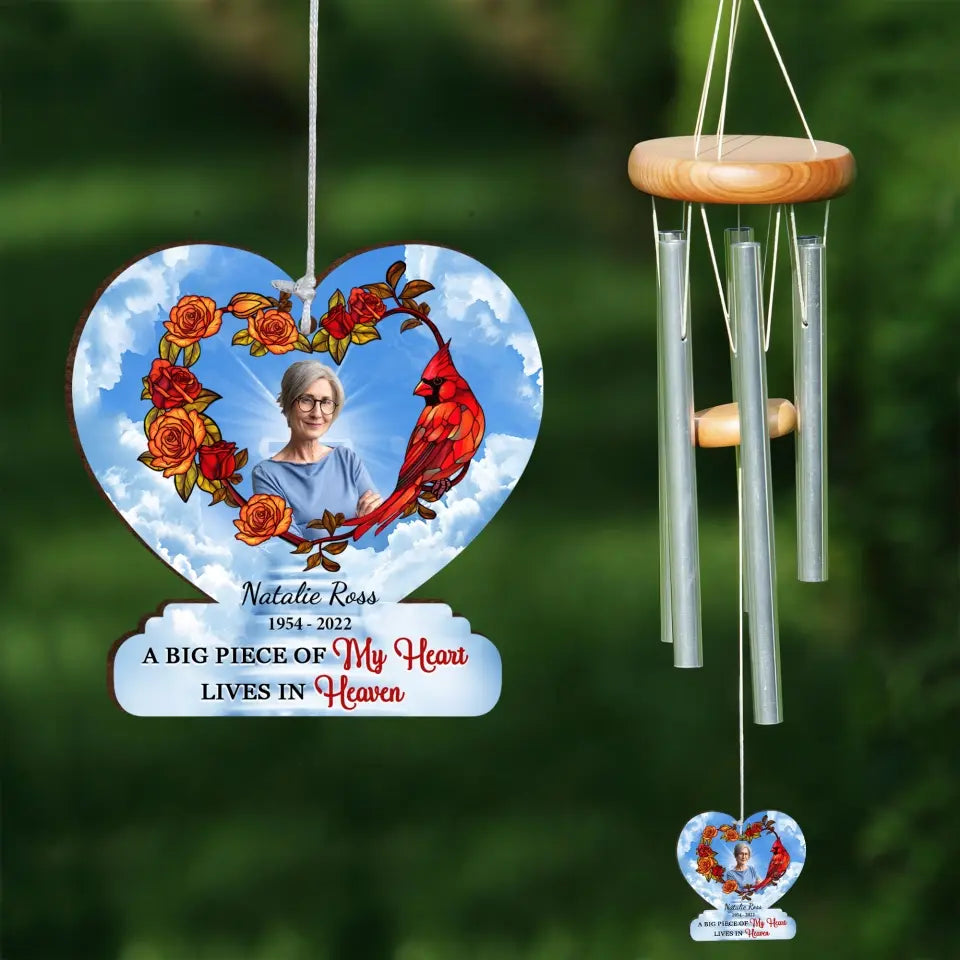 A Big Piece Of My Heart Lives In Heaven - Personalized Wind Chimes, Memorial Gift