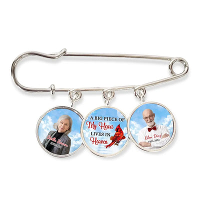 A Big Piece Of My Heart Lives In Heaven - Personalized Lapel Pin, Memorial Lapel Pin With Custom Picture And Name