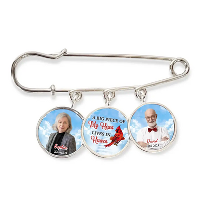A Big Piece Of My Heart Lives In Heaven - Personalized Lapel Pin, Memorial Lapel Pin With Custom Picture And Name