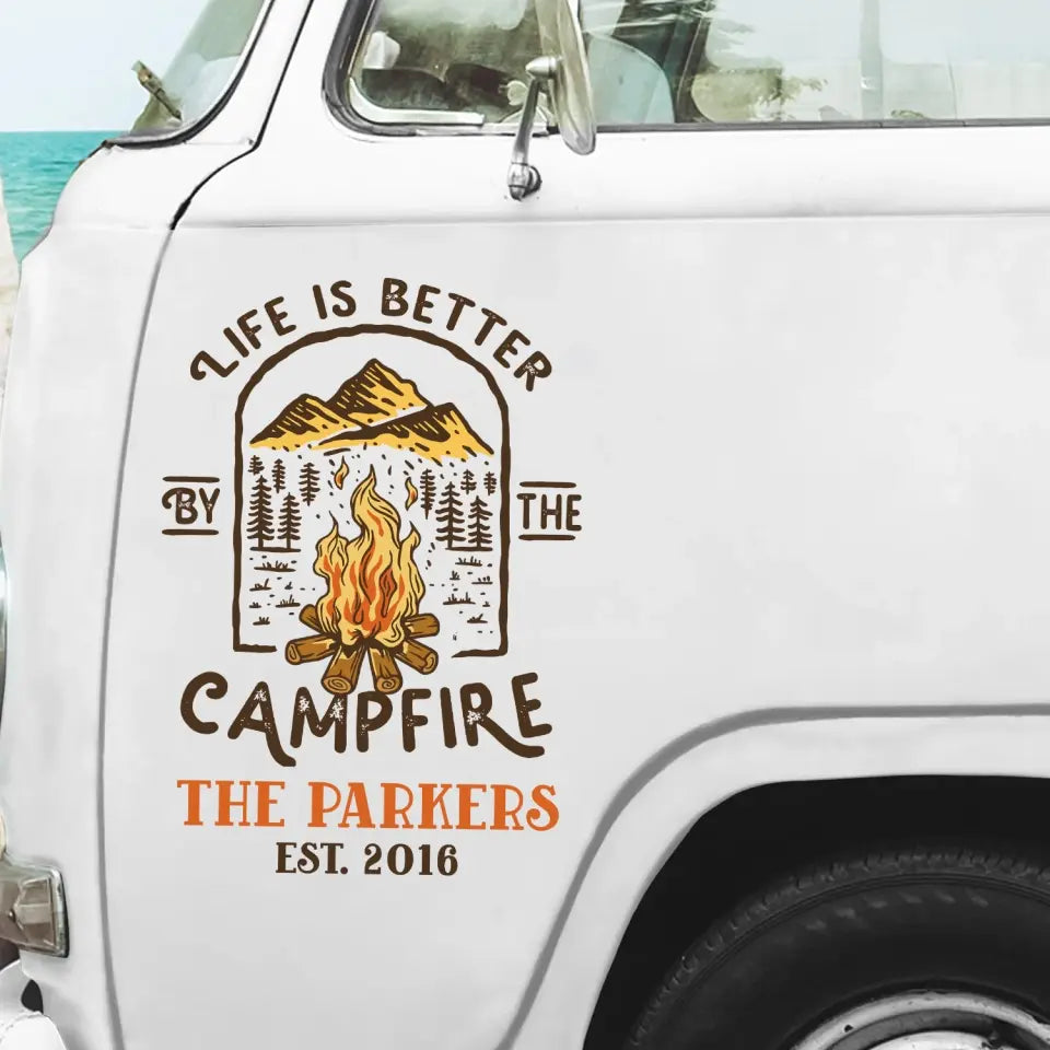 Life Is Better By The Campfire - Personalized Decal, Gift For Camping Lovers