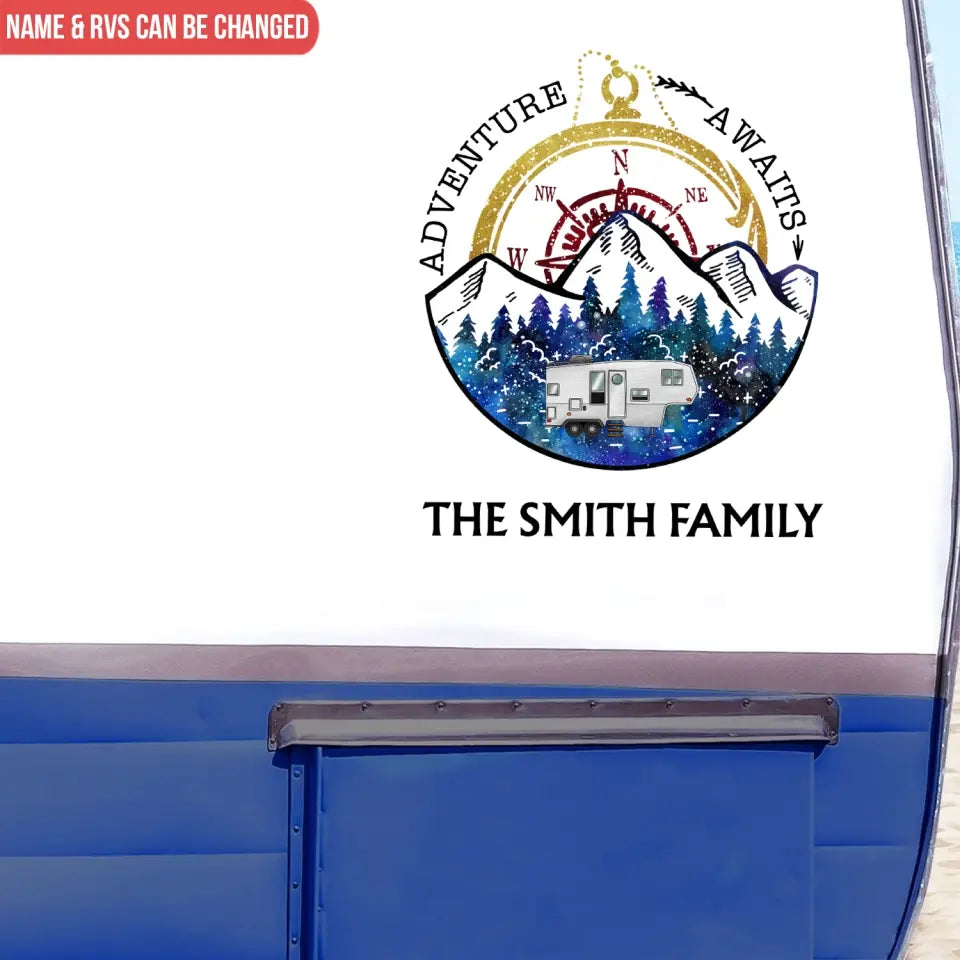 Adventure Awaits - Personalized Decal, Camping Decal, Gift For Camping Lovers