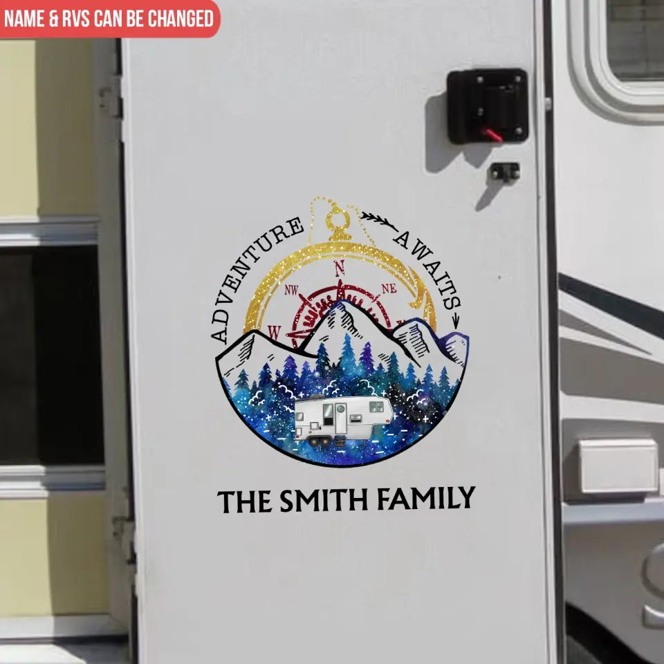 Adventure Awaits - Personalized Decal, Camping Decal, Gift For Camping Lovers