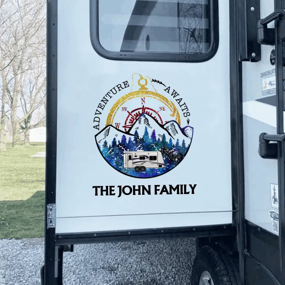 Adventure Awaits - Personalized Decal, Camping Decal, Gift For Camping Lovers