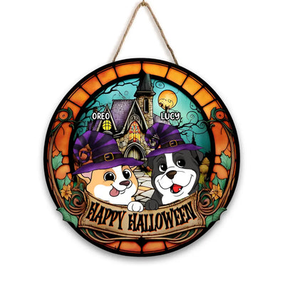 Happy Halloween - Personalized Wood Sign, Halloween Gift For Dog Lover