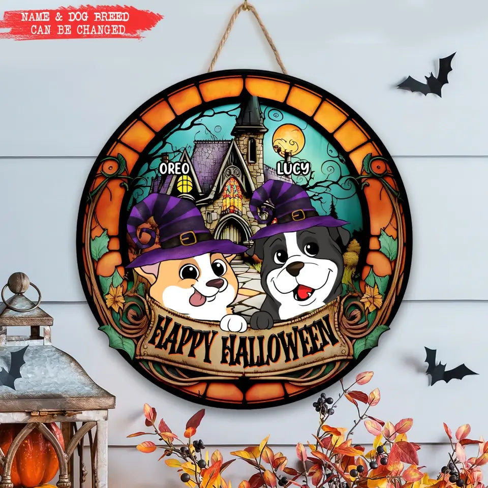 Happy Halloween - Personalized Wood Sign, Halloween Gift For Dog Lover