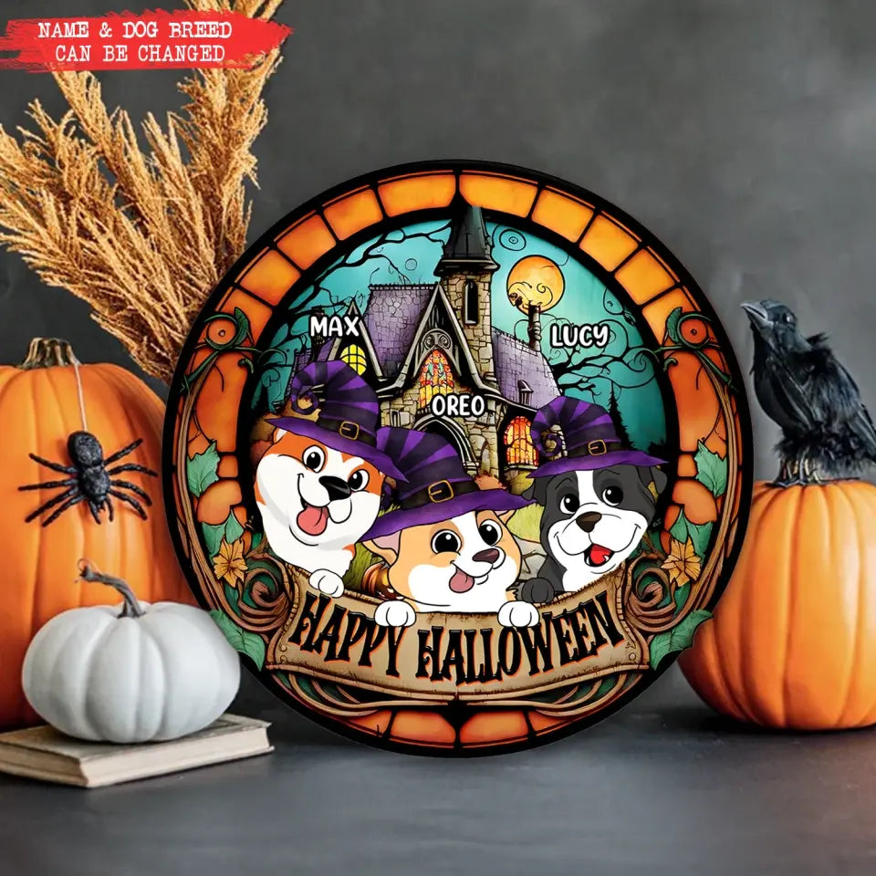 Happy Halloween - Personalized Wood Sign, Halloween Gift For Dog Lover