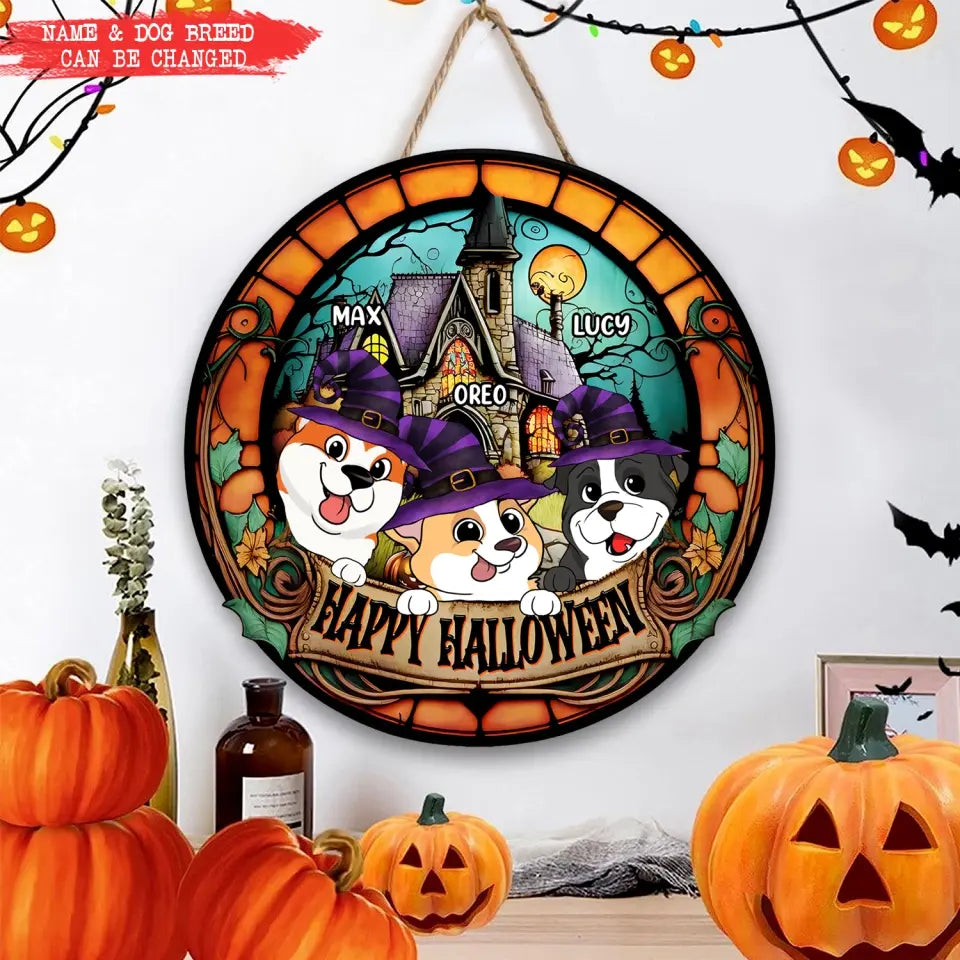 Happy Halloween - Personalized Wood Sign, Halloween Gift For Dog Lover