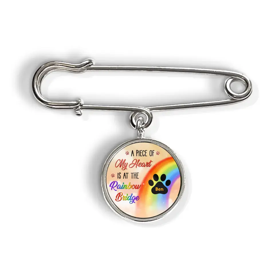 A Piece Of My Heart Is At The Rainbow Bridge - Personalized Lapel Pin, Gift For Dog Lover