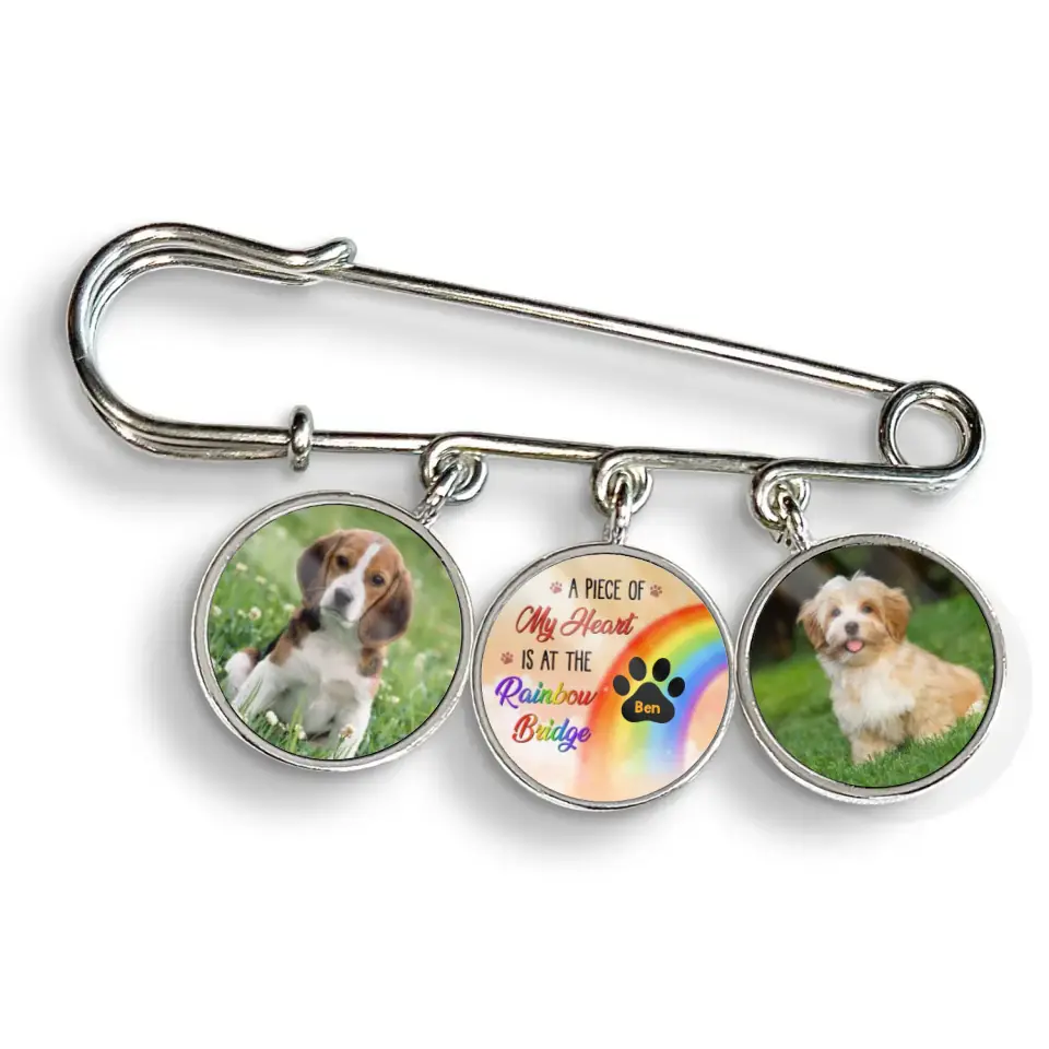 A Piece Of My Heart Is At The Rainbow Bridge - Personalized Lapel Pin, Gift For Dog Lover