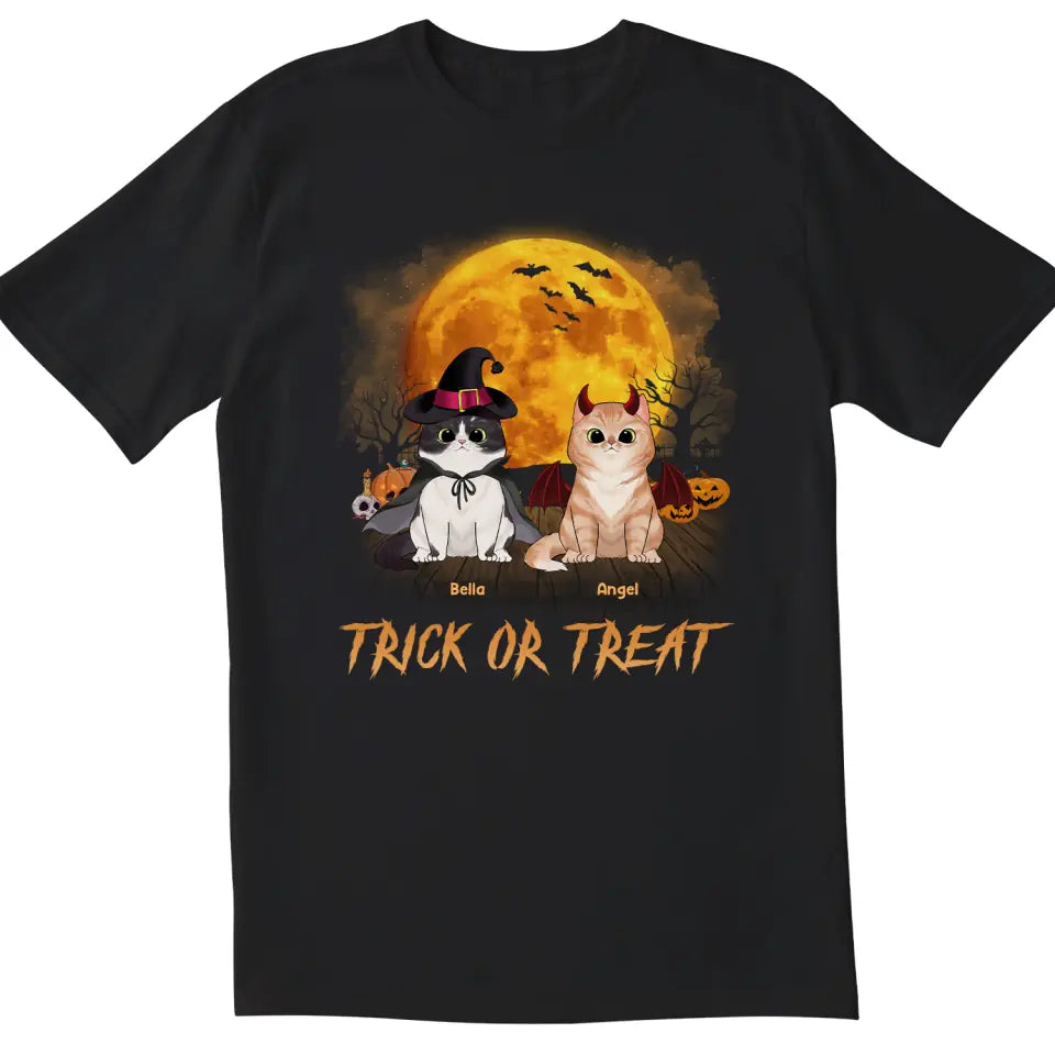 Trick Or Treat - Personalized T-Shirt, Gift For Cat Lover, Gift For Halloween