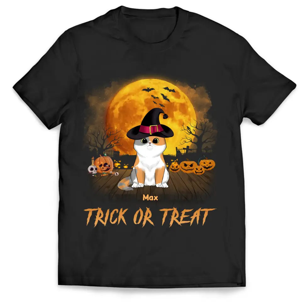 Trick Or Treat - Personalized T-Shirt, Gift For Cat Lover, Gift For Halloween