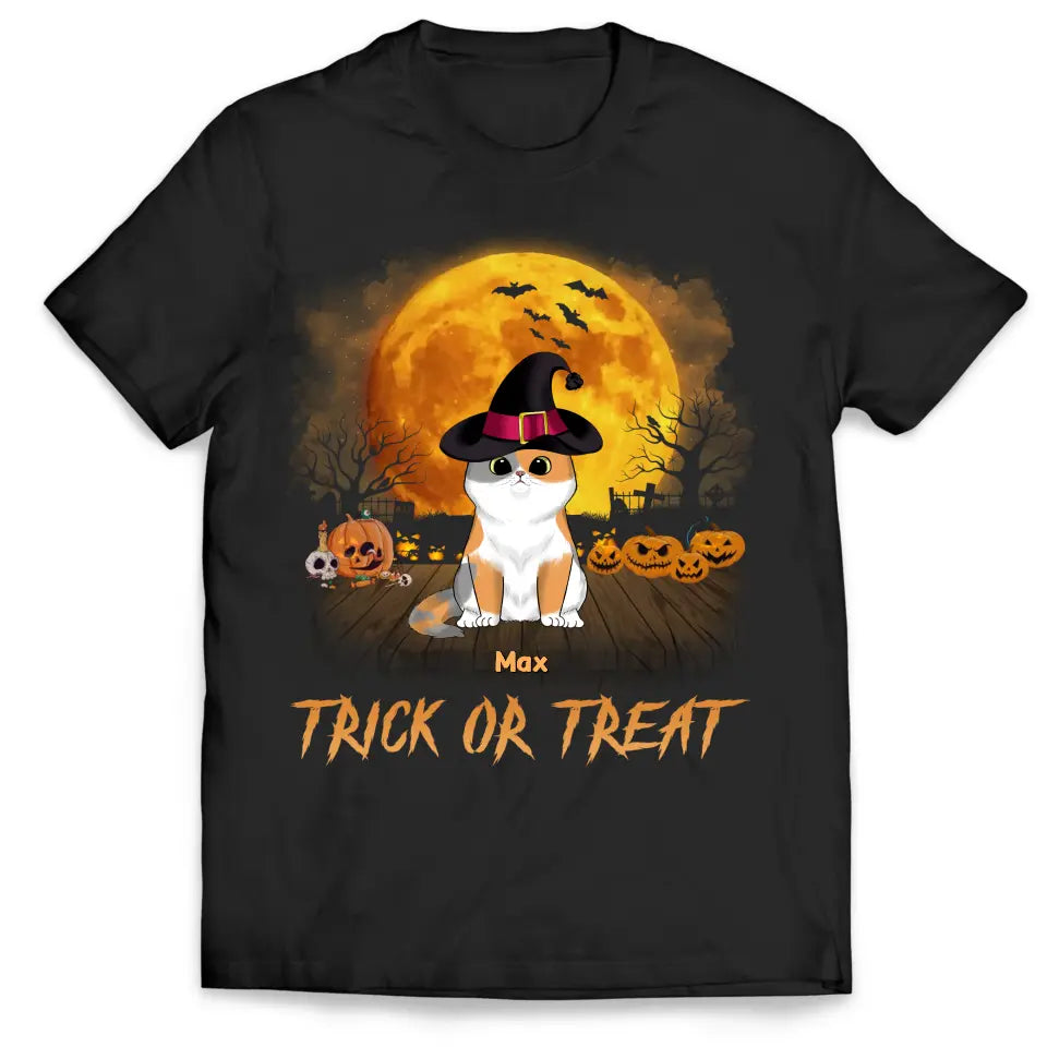 Trick Or Treat - Personalized T-Shirt, Gift For Cat Lover, Gift For Halloween