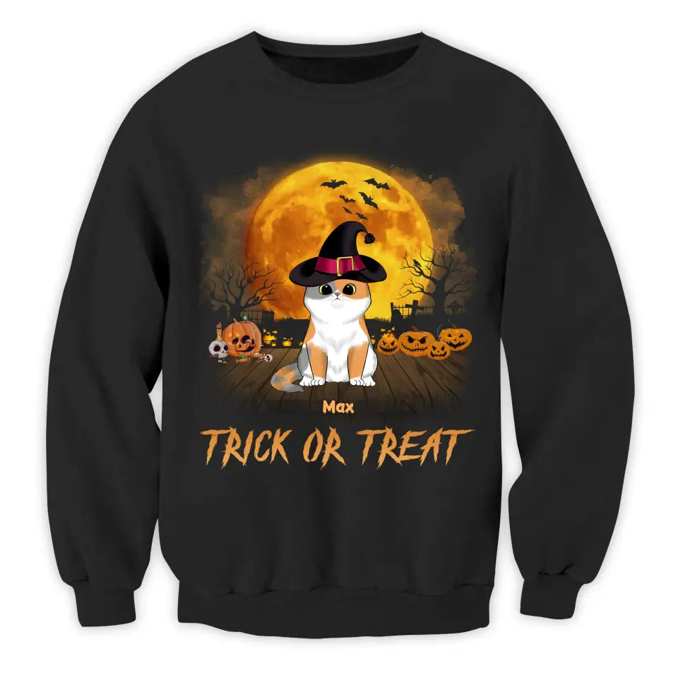 Trick Or Treat - Personalized T-Shirt, Gift For Cat Lover, Gift For Halloween
