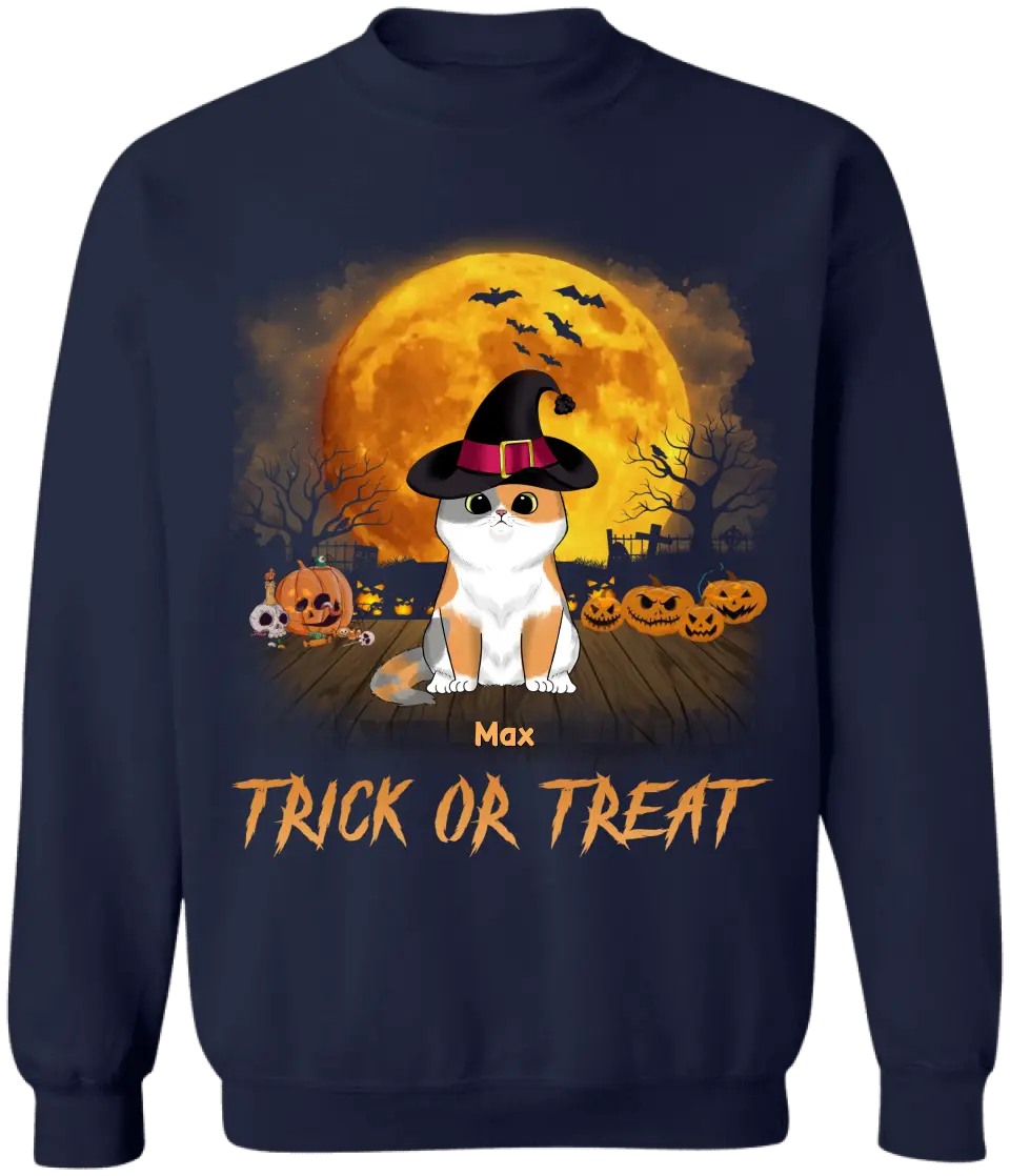 Trick Or Treat - Personalized T-Shirt, Gift For Cat Lover, Gift For Halloween