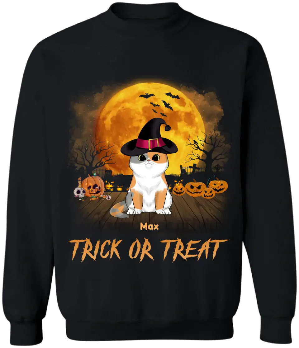 Trick Or Treat - Personalized T-Shirt, Gift For Cat Lover, Gift For Halloween