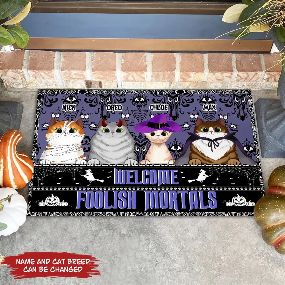 Welcome Foolish Mortals - Personalized Doormat, Gift For Halloween