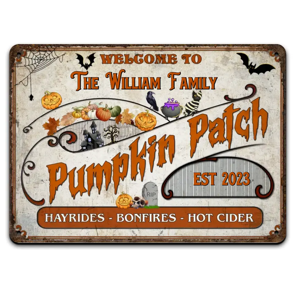 Welcome To The Family Pumpkin Patch - Personalized Metal Sign, Happy Halloween, Family Halloween