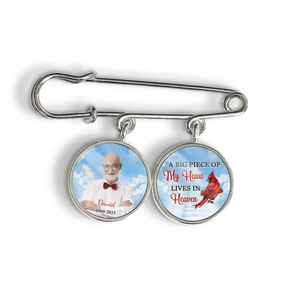 A Big Piece Of My Heart Lives In Heaven - Personalized Lapel Pin, Memorial Lapel Pin With Custom Picture And Name