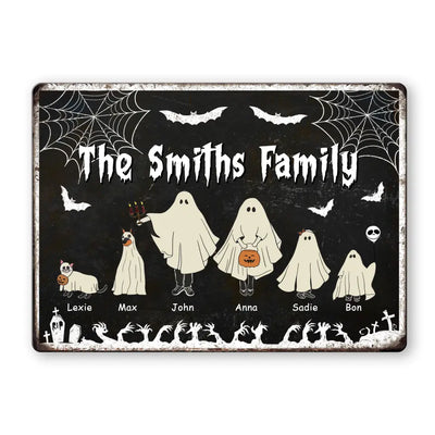 Halloween Family Portrait - Personalized Metal Sign, Halloween Gift